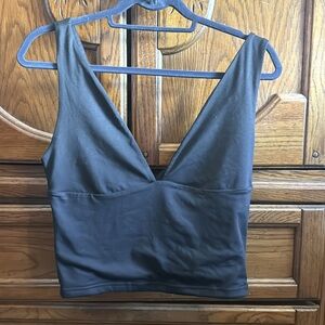 Black low V-neck tank top